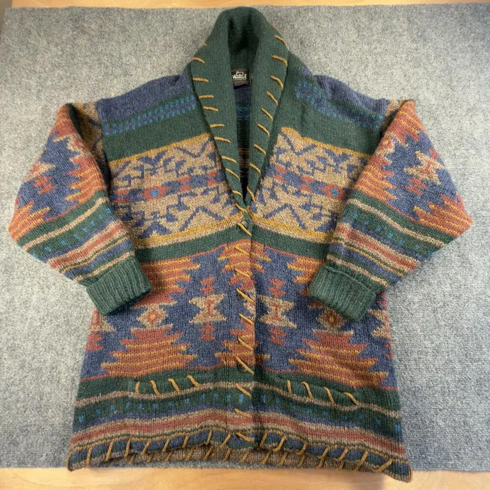 Woolrich Mallard Wool Southwestern Blanket Cardigan Sweater Mens L #H - Picture 1 of 8